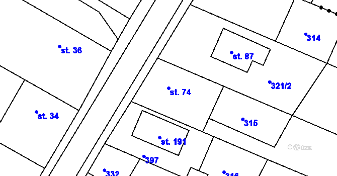 Parcela st. 74 v KÚ Čepí, Katastrální mapa