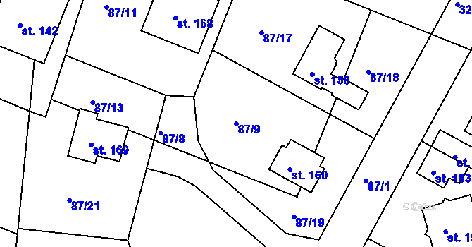 Parcela st. 87/9 v KÚ Čepí, Katastrální mapa
