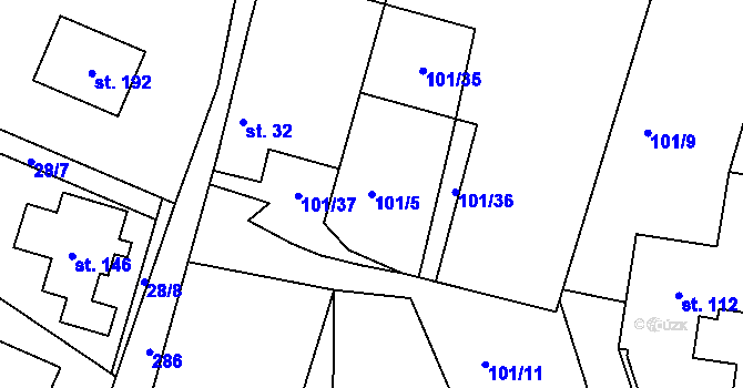 Parcela st. 101/5 v KÚ Čepí, Katastrální mapa
