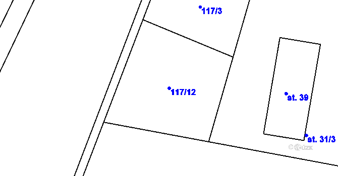 Parcela st. 117/12 v KÚ Čepí, Katastrální mapa