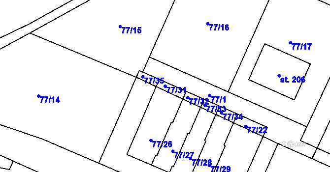 Parcela st. 77/31 v KÚ Čepí, Katastrální mapa