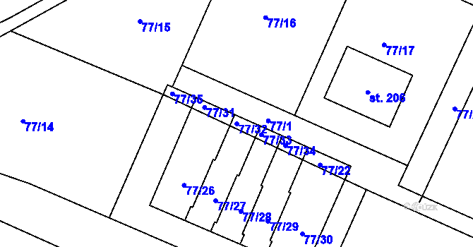 Parcela st. 77/32 v KÚ Čepí, Katastrální mapa