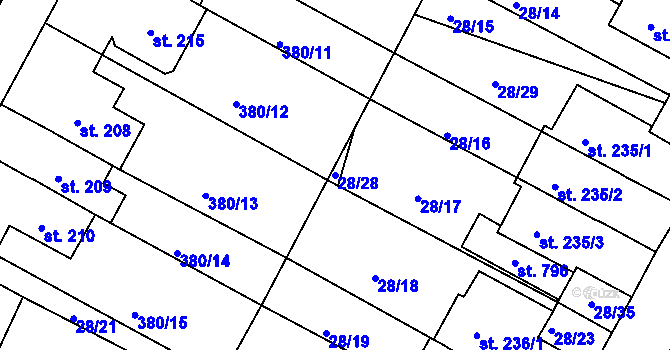 Parcela st. 28/28 v KÚ Čepirohy, Katastrální mapa