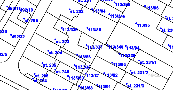 Parcela st. 113/337 v KÚ Čepirohy, Katastrální mapa