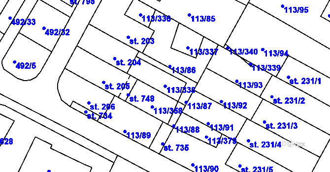 Parcela st. 113/338 v KÚ Čepirohy, Katastrální mapa
