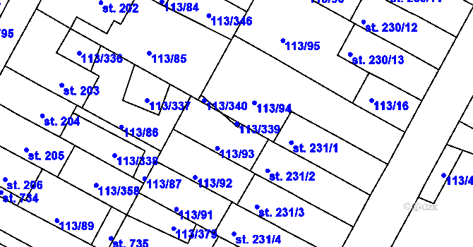 Parcela st. 113/339 v KÚ Čepirohy, Katastrální mapa