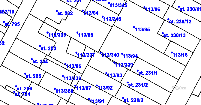 Parcela st. 113/340 v KÚ Čepirohy, Katastrální mapa
