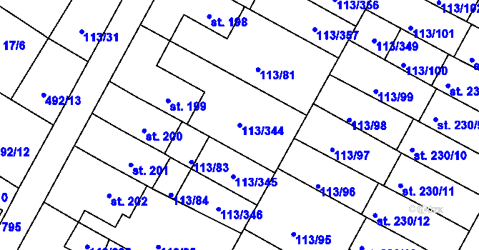Parcela st. 113/344 v KÚ Čepirohy, Katastrální mapa