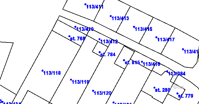 Parcela st. 784 v KÚ Čepirohy, Katastrální mapa