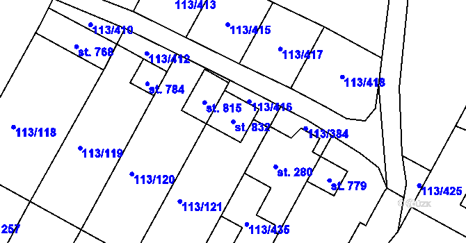 Parcela st. 832 v KÚ Čepirohy, Katastrální mapa