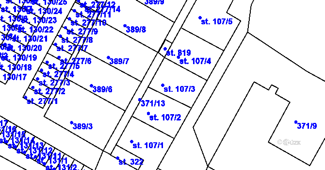 Parcela st. 107/3 v KÚ Čepirohy, Katastrální mapa
