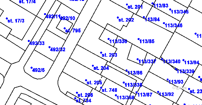 Parcela st. 203 v KÚ Čepirohy, Katastrální mapa