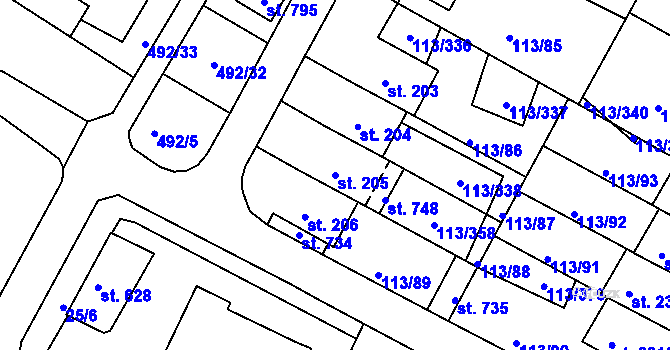Parcela st. 205 v KÚ Čepirohy, Katastrální mapa