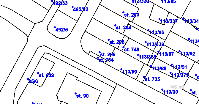 Parcela st. 206 v KÚ Čepirohy, Katastrální mapa