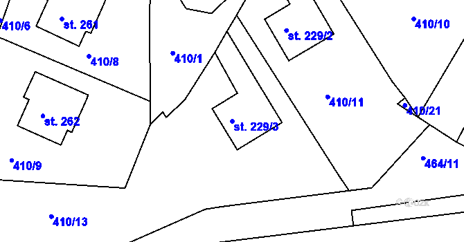 Parcela st. 229/3 v KÚ Čepirohy, Katastrální mapa