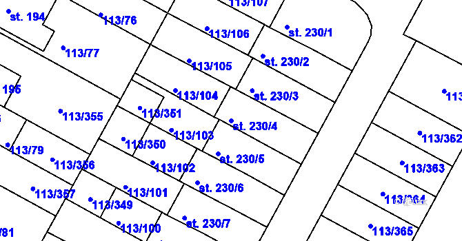 Parcela st. 230/4 v KÚ Čepirohy, Katastrální mapa