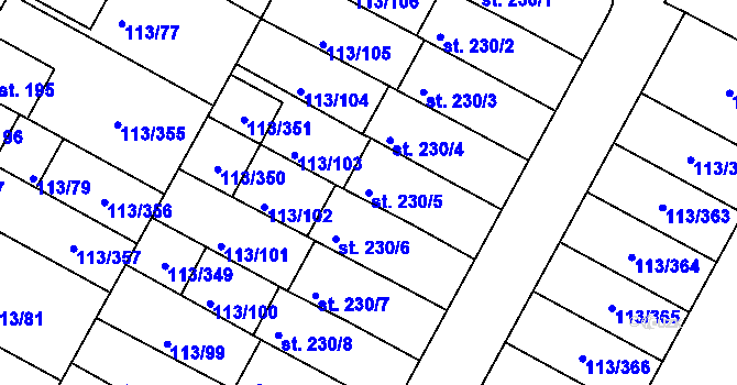 Parcela st. 230/5 v KÚ Čepirohy, Katastrální mapa