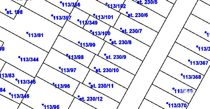 Parcela st. 230/9 v KÚ Čepirohy, Katastrální mapa