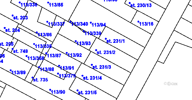 Parcela st. 231/2 v KÚ Čepirohy, Katastrální mapa