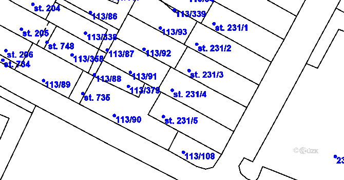 Parcela st. 231/4 v KÚ Čepirohy, Katastrální mapa