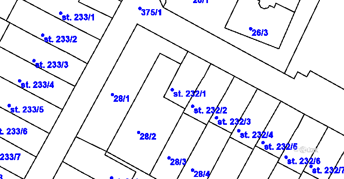 Parcela st. 232/1 v KÚ Čepirohy, Katastrální mapa