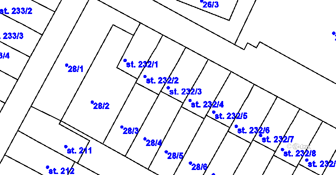 Parcela st. 232/3 v KÚ Čepirohy, Katastrální mapa