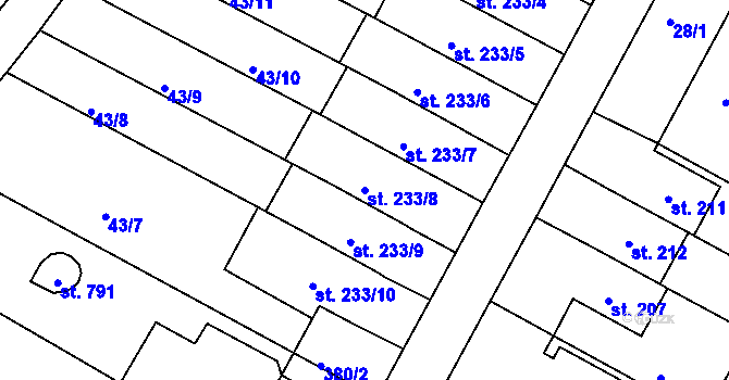 Parcela st. 233/8 v KÚ Čepirohy, Katastrální mapa