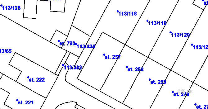 Parcela st. 257 v KÚ Čepirohy, Katastrální mapa