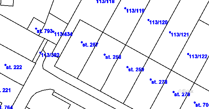 Parcela st. 258 v KÚ Čepirohy, Katastrální mapa