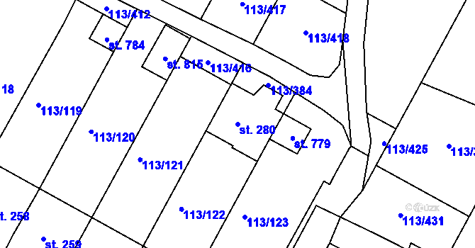Parcela st. 280 v KÚ Čepirohy, Katastrální mapa