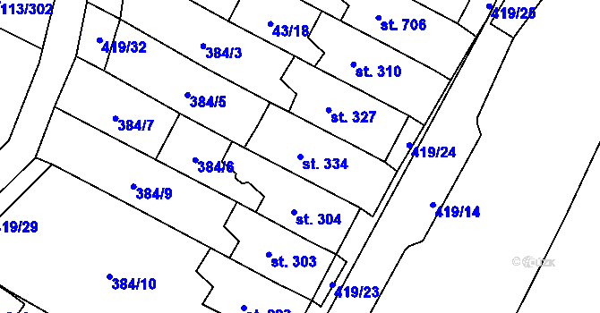 Parcela st. 334 v KÚ Čepirohy, Katastrální mapa