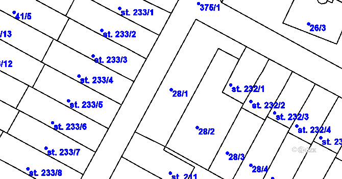 Parcela st. 28/1 v KÚ Čepirohy, Katastrální mapa