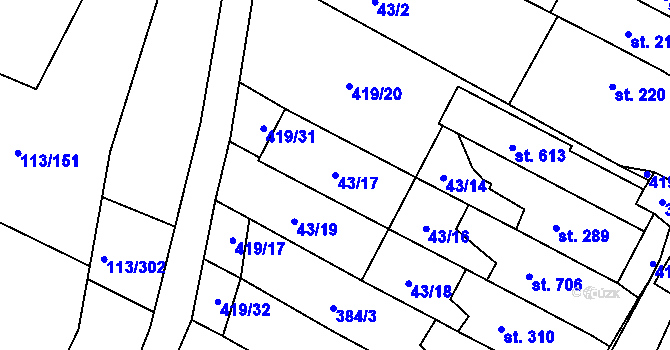 Parcela st. 43/17 v KÚ Čepirohy, Katastrální mapa