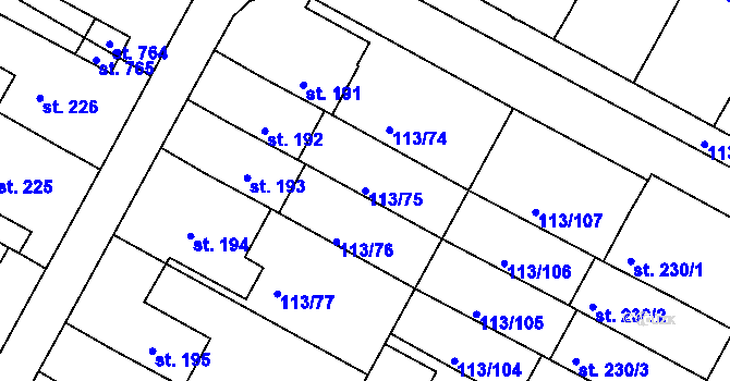 Parcela st. 113/75 v KÚ Čepirohy, Katastrální mapa