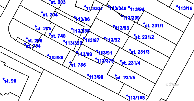 Parcela st. 113/91 v KÚ Čepirohy, Katastrální mapa