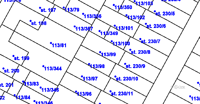 Parcela st. 113/99 v KÚ Čepirohy, Katastrální mapa