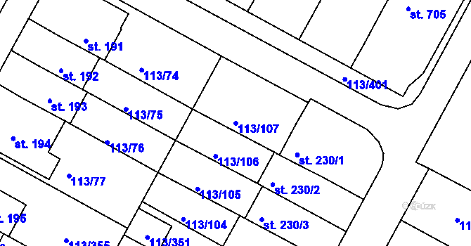 Parcela st. 113/107 v KÚ Čepirohy, Katastrální mapa