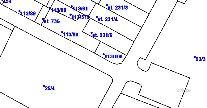 Parcela st. 113/108 v KÚ Čepirohy, Katastrální mapa
