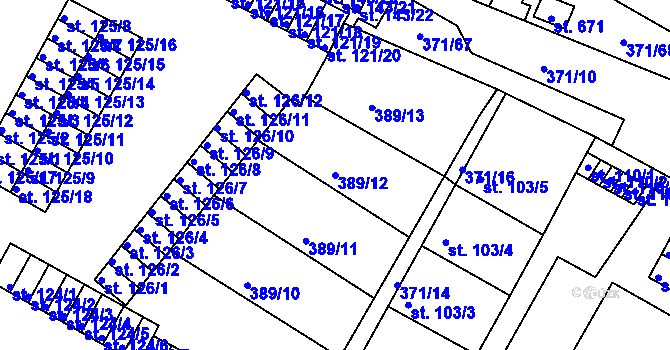 Parcela st. 389/12 v KÚ Čepirohy, Katastrální mapa