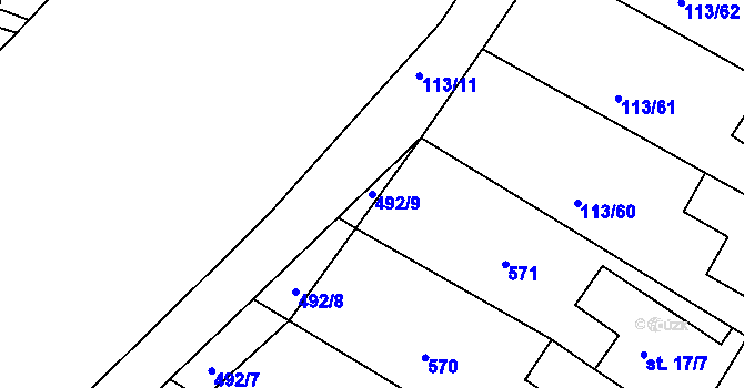 Parcela st. 492/9 v KÚ Čepirohy, Katastrální mapa