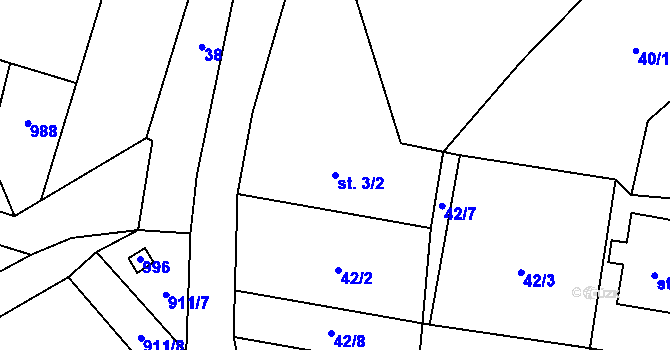 Parcela st. 3/2 v KÚ Čepřovice, Katastrální mapa