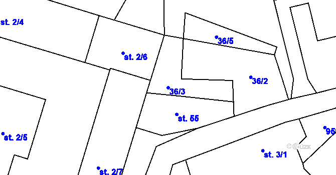 Parcela st. 36/3 v KÚ Čepřovice, Katastrální mapa