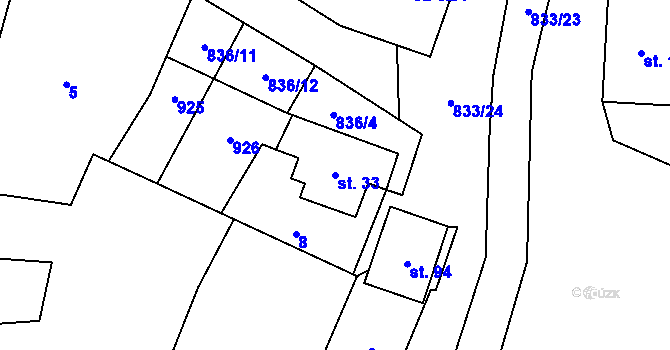Parcela st. 33 v KÚ Čeradice u Žatce, Katastrální mapa