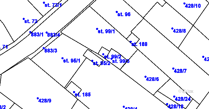 Parcela st. 99/2 v KÚ Čeradice u Žatce, Katastrální mapa