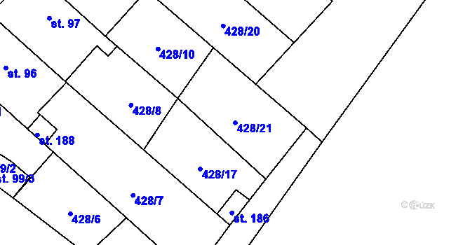 Parcela st. 428/21 v KÚ Čeradice u Žatce, Katastrální mapa