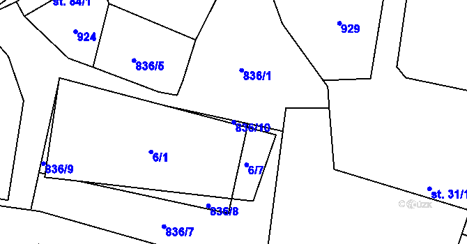 Parcela st. 836/10 v KÚ Čeradice u Žatce, Katastrální mapa