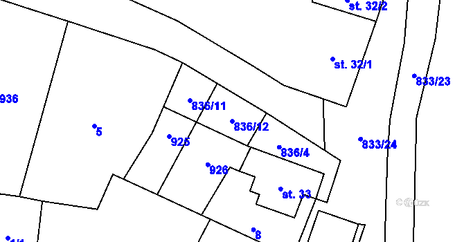 Parcela st. 836/12 v KÚ Čeradice u Žatce, Katastrální mapa