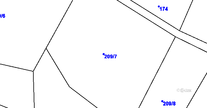 Parcela st. 209/7 v KÚ Čeradice nad Loučnou, Katastrální mapa