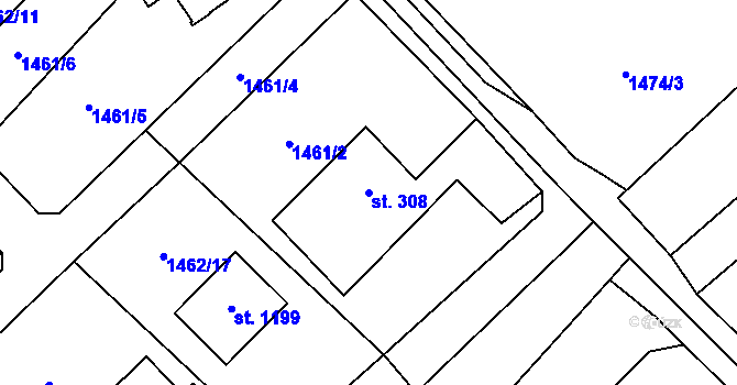 Parcela st. 308 v KÚ Čerčany, Katastrální mapa