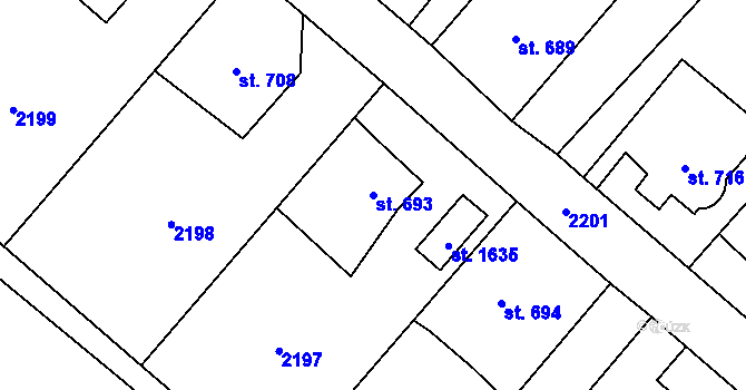 Parcela st. 693 v KÚ Čerčany, Katastrální mapa